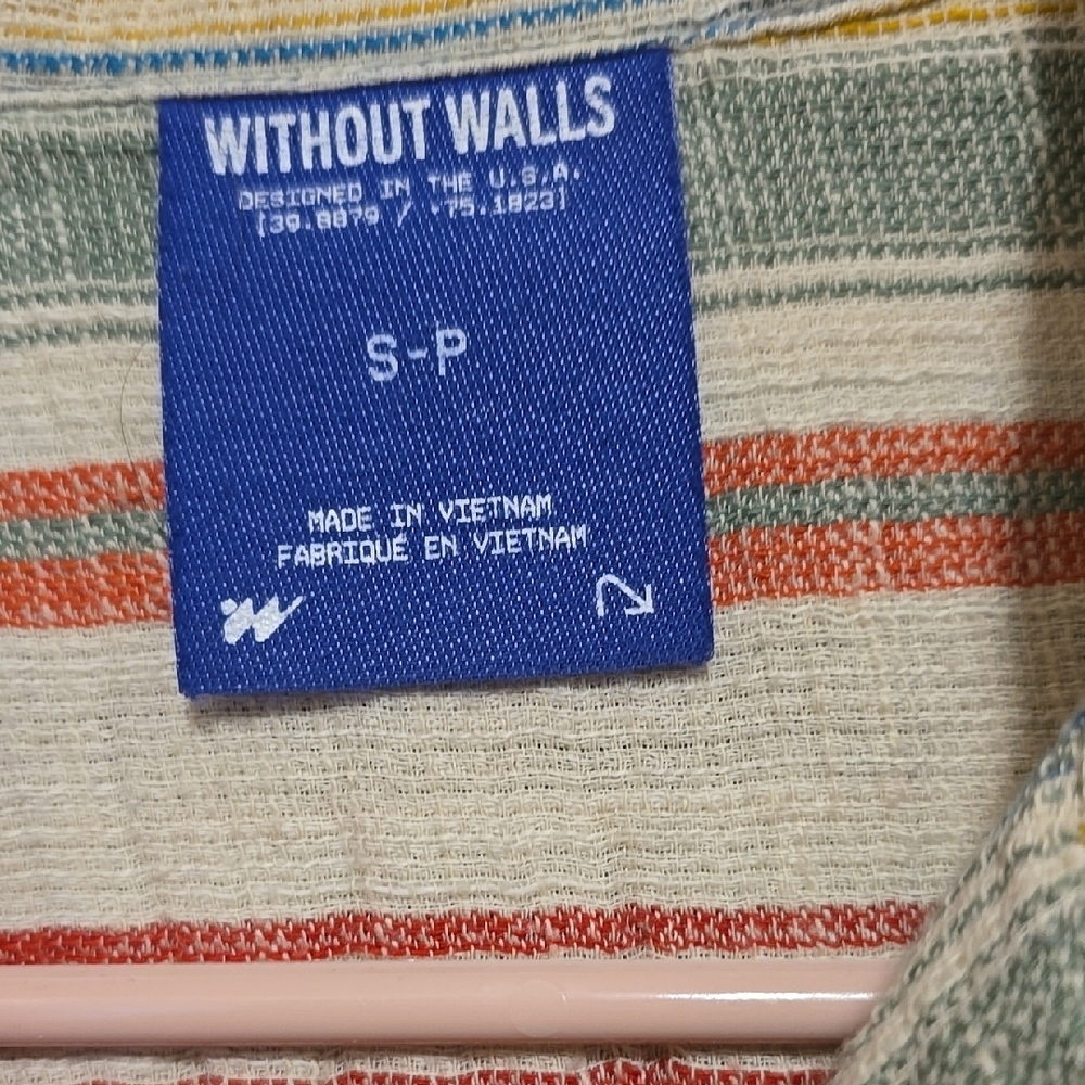 Without Walls Vibrant Red and Blue Short Sleeve Striped Casual Shirt S - Picture 2 of 4